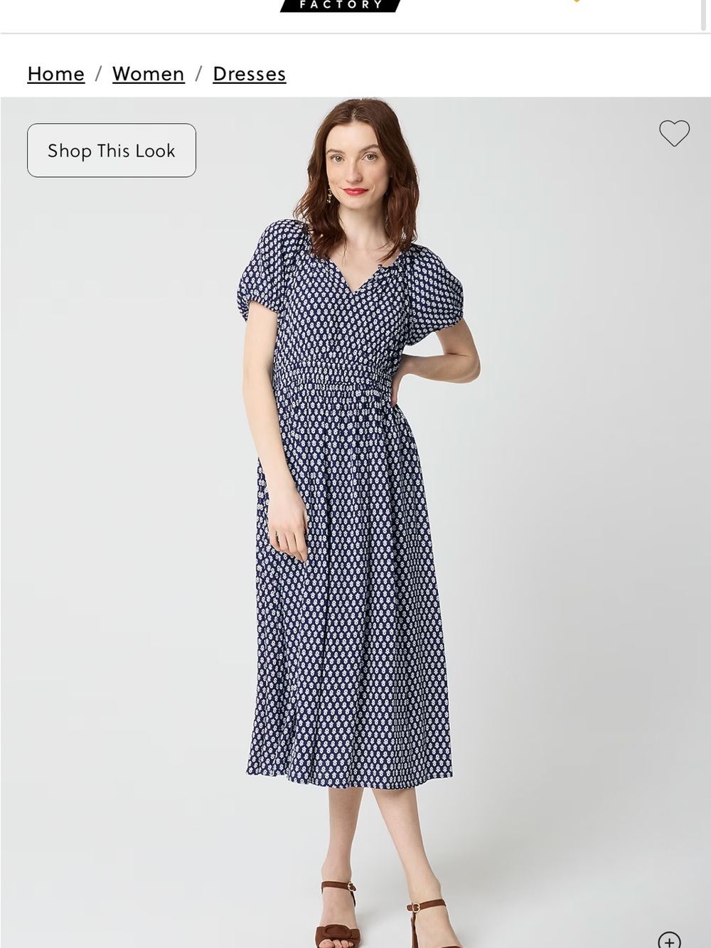 J. Crew Factory Navy and White Printed Midi Dress